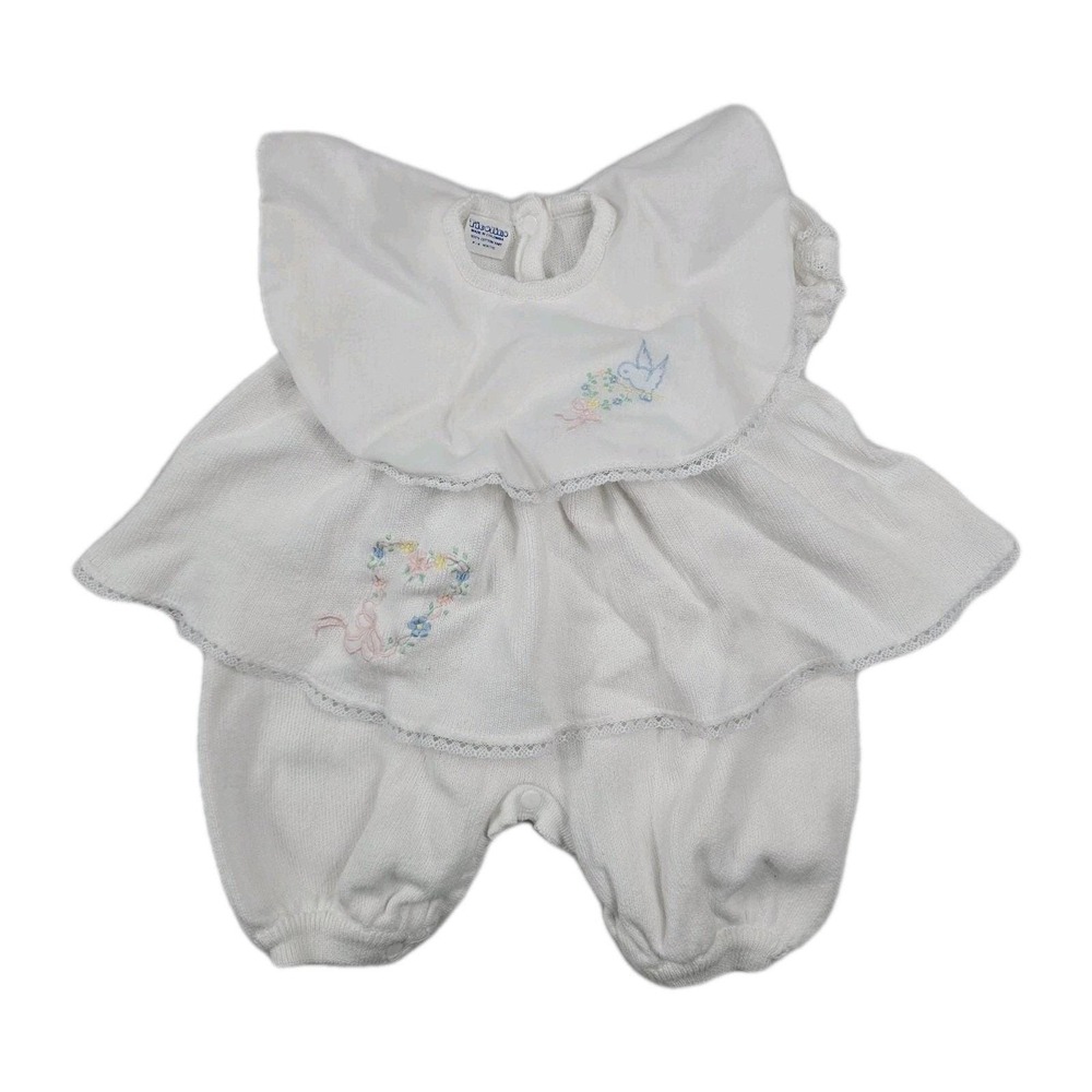 Vintage Ticolino Baby Girl Size 6-9 Months Dress Romper‎ White Bodysuit